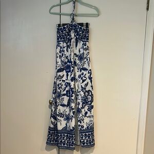 SHEIN Navy and White Patterned Jumpsuit